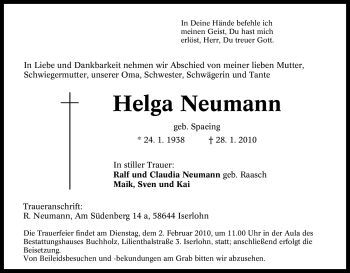 Traueranzeige von Helga Neumann von Tageszeitung