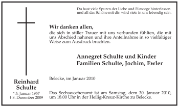 Traueranzeige von Reinhard Schulte von Tageszeitung