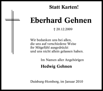 Traueranzeige von Eberhard Gehnen von Tageszeitung
