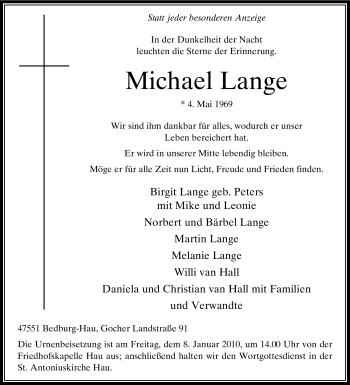 Traueranzeige von Michael Lange von Tageszeitung