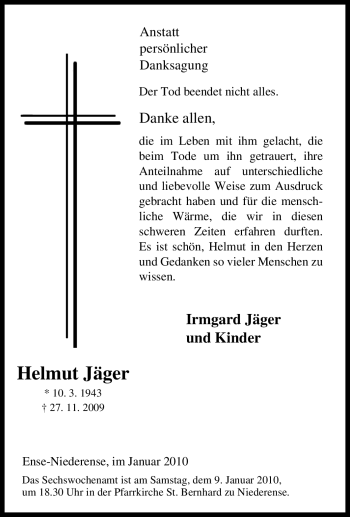 Traueranzeige von Helmut Jäger von Tageszeitung
