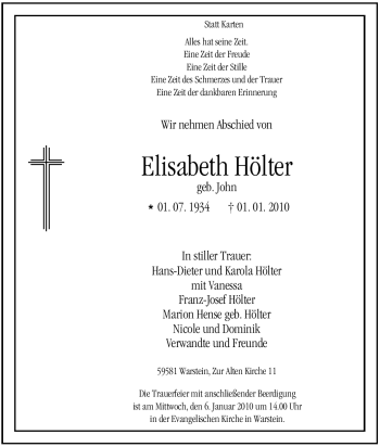 Traueranzeige von Elisabeth Hölter von Tageszeitung