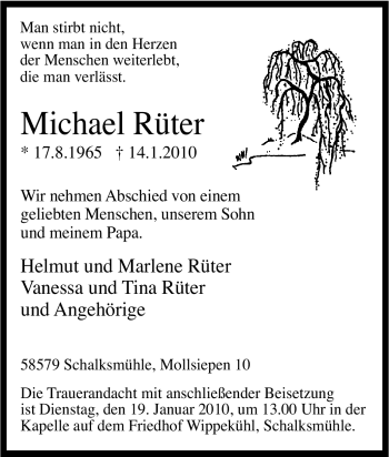 Traueranzeige von Michael Rüter von Tageszeitung
