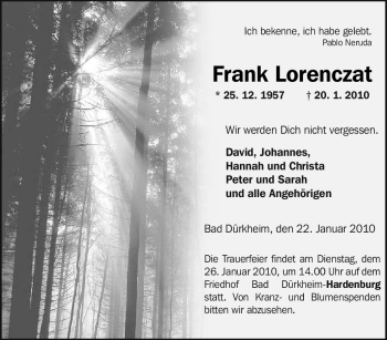 Traueranzeige von Frank Lorenczat von Tageszeitung