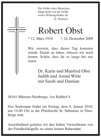Traueranzeige von Robert Obst von Tageszeitung