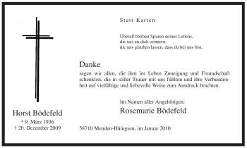 Traueranzeige von Horst Bödefeld von Tageszeitung