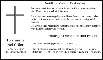 Traueranzeige von Hermann Schößler von Tageszeitung
