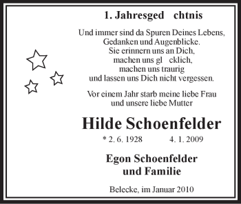 Traueranzeige von Hilde Schoenfelder von Tageszeitung