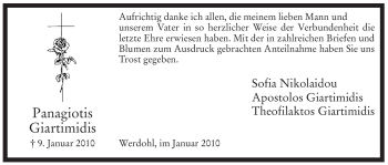 Traueranzeige von Panagiotis Giartimidis von Tageszeitung