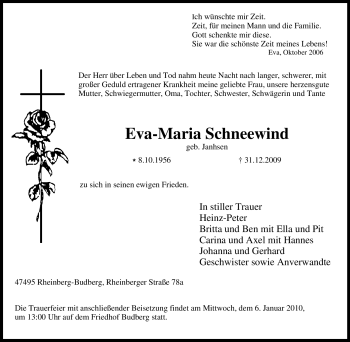 Traueranzeige von Eva-Maria Schneewind von Tageszeitung