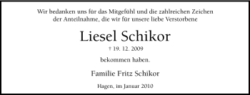 Traueranzeige von Liesel Schikor von Tageszeitung