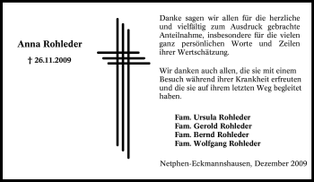 Traueranzeige von Anna Rohleder von Tageszeitung