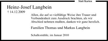Traueranzeige von Heinz-Josef Langbein von Tageszeitung