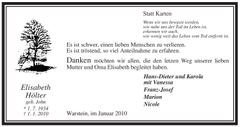 Traueranzeige von Elisabeth Hölter von Tageszeitung