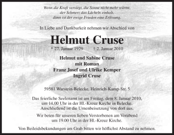 Traueranzeige von Helmut Cruse von Tageszeitung