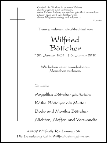 Traueranzeige von Wilfried Böttcher von Tageszeitung