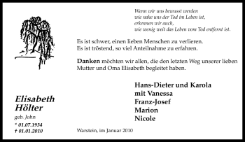 Traueranzeige von Elisabeth Hölter von Tageszeitung