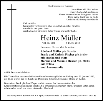 Traueranzeige von Heinz Müller von Tageszeitung