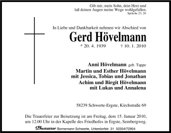 Traueranzeige von Gerd Hövelmann von Tageszeitung