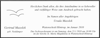 Traueranzeige von Gertrud Mazolek von Tageszeitung