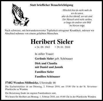 Traueranzeige von Heribert Sieler von Tageszeitung