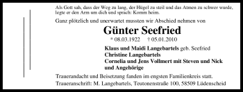 Traueranzeige von Günter Seefried von Tageszeitung