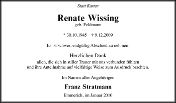 Traueranzeige von Renate Wissing von Tageszeitung