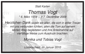 Traueranzeige von Thomas Vogt von Tageszeitung