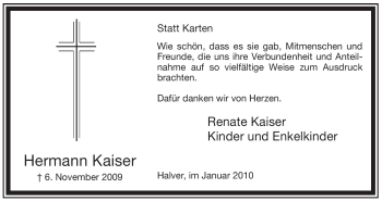 Traueranzeige von Hermann Kaiser von Tageszeitung