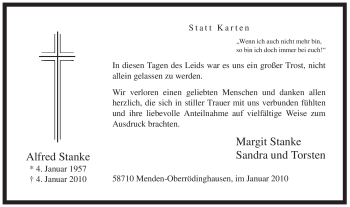 Traueranzeige von Alfred Stanke von Tageszeitung