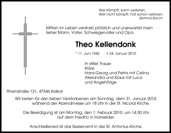 Traueranzeige von Theo Kellendonk von Tageszeitung