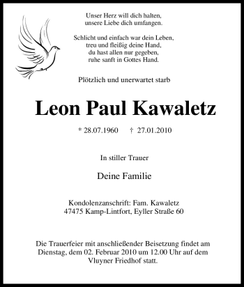 Traueranzeige von Leon Paul Kawaletz von Tageszeitung