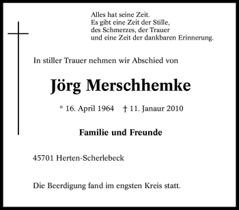 Traueranzeige von Jörg Merschhemke von Tageszeitung
