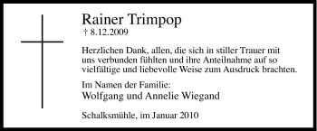 Traueranzeige von Rainer Trimpop von Tageszeitung