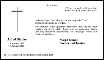 Traueranzeige von Alfred Stanke von Tageszeitung