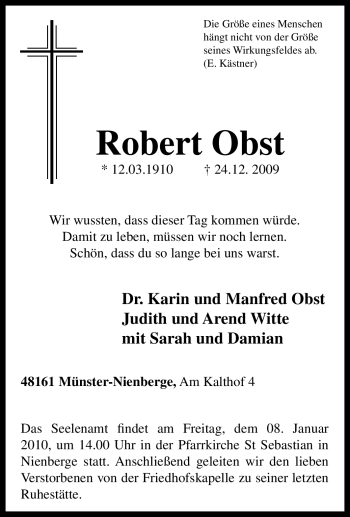 Traueranzeige von Robert Obst von Tageszeitung