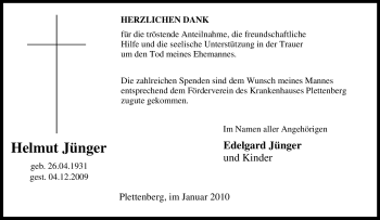 Traueranzeige von Helmut Jünger von Tageszeitung