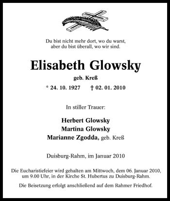 Traueranzeige von Elisabeth Glowsky von Tageszeitung