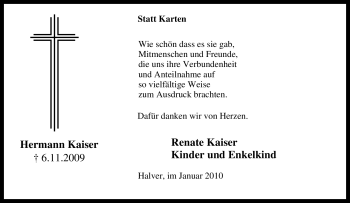 Traueranzeige von Hermann Kaiser von Tageszeitung