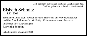 Traueranzeige von Elsbeth Schmitz von Tageszeitung