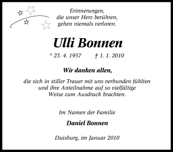 Traueranzeige von Ulli Bonnen von Tageszeitung