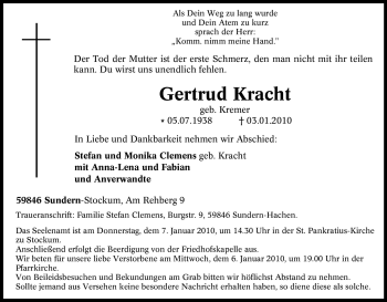 Traueranzeige von Gertrud Kracht von Tageszeitung