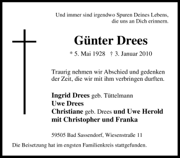 Traueranzeige von Günter Drees von Tageszeitung