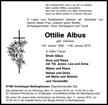 Traueranzeige von Ottilie Albus von Tageszeitung