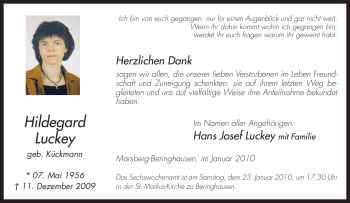 Traueranzeige von Hildegard Luckey von Tageszeitung
