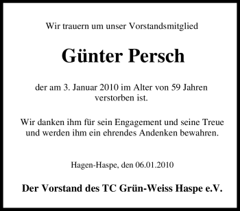Traueranzeige von Günter Persch von Tageszeitung