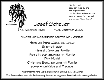 Traueranzeige von Josef Scheuer von Tageszeitung