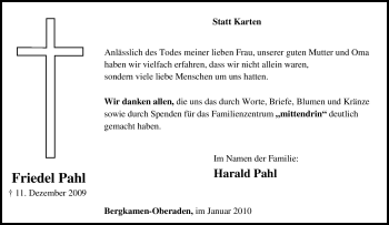 Traueranzeige von Friedel Pahl von Tageszeitung