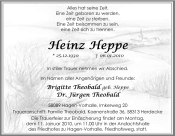 Traueranzeige von Heinz Heppe von Tageszeitung
