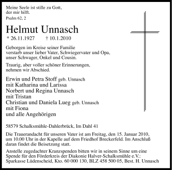 Traueranzeige von Helmut Unnasch von Tageszeitung